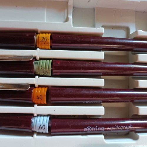 Rapidograph set 0.6 0.4 0.3 0.2 used, with case