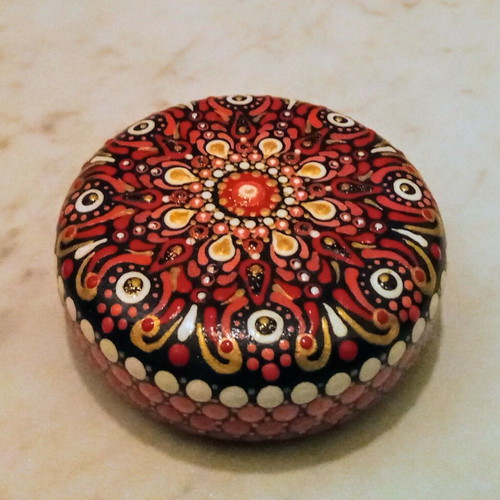 Handmade Mandala Stone new, plaster decorative with painted design