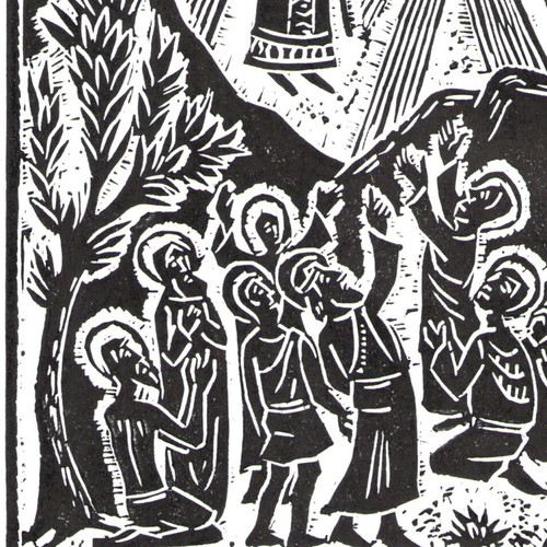 Handmade religious linocut Ascension of Christ new