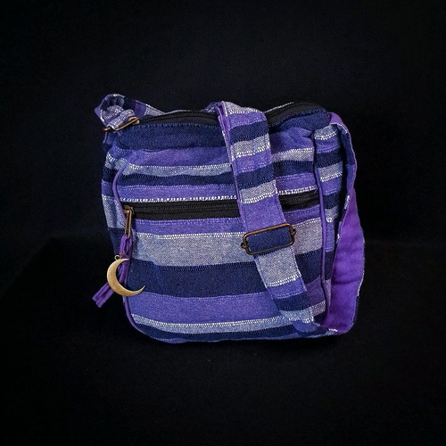 Cotton Sling Bag Purple new, handmade, eco-friendly with moon charm