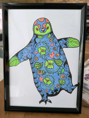 Hand-colored framed art new, size 13×18, ideal for kids' room