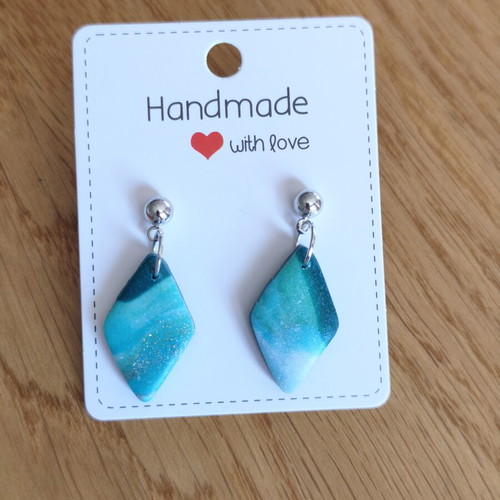 Handmade earrings from fimo, new, blue multicolor