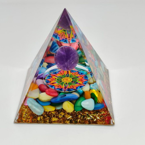 Orgonite Energy Pyramid with Amethyst and Tree of Life like new