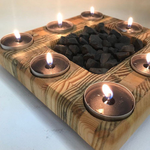 Handmade wooden tealight holder from pine new, decorative candle accessory