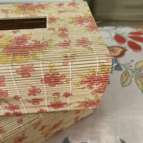 Set of two bamboo tissue holders with floral pattern like new