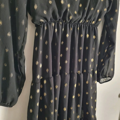 Black dress with gold polka dots and lace like new, size M