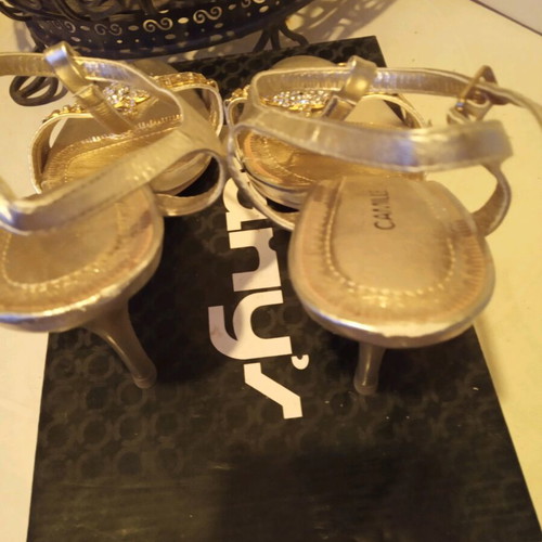 Gold sandals with rhinestones used, size 38