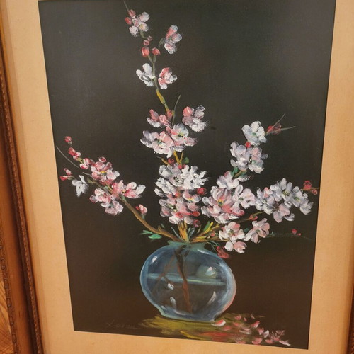 Painting used with indistinct signature, 1960s, with glass