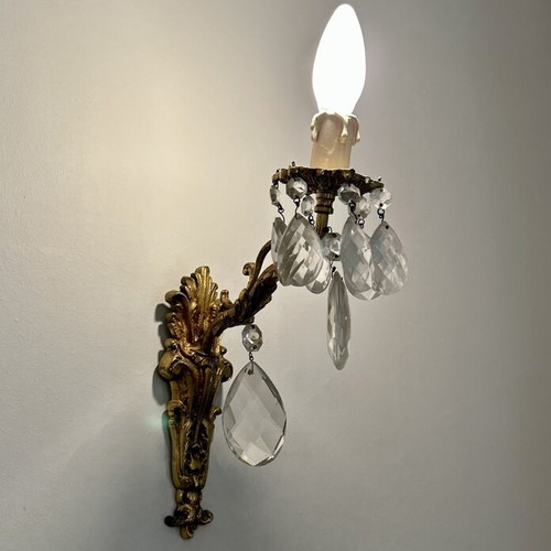 Five-Light Bronze Chandelier with Crystal Prisms like new