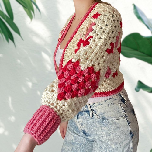 Handmade cropped cardigan "Cupid" made to order, size M, white pink