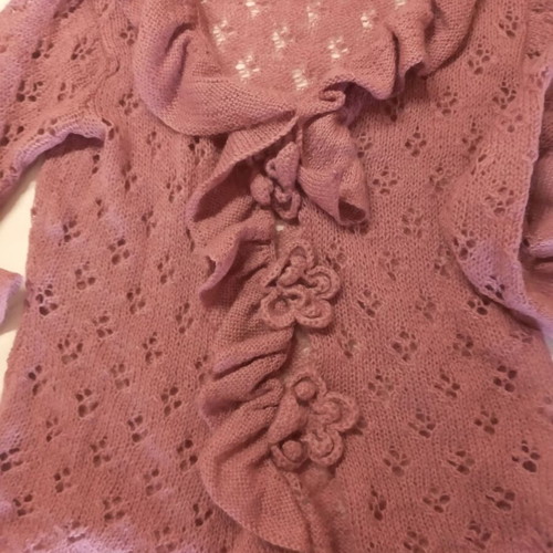 Handmade cardigan used, asymmetrical with ruffles, pink