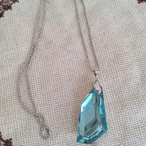 Necklace with large blue crystal made to order, silver chain