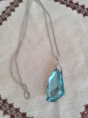 Necklace with large blue crystal made to order, silver chain