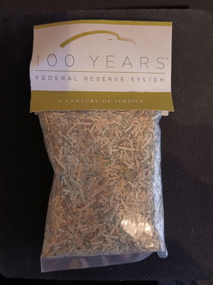 Fed Shreds collectible bag new for 100 years of Federal Reserve Bank of Chicago