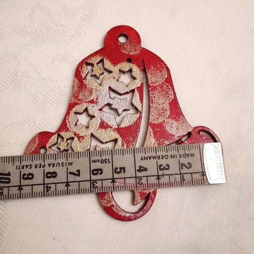 Wooden bell elements used, set of 2, blue and red with silver details