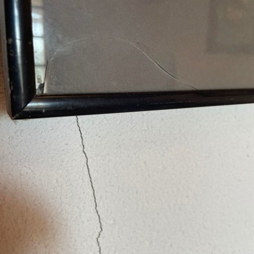 Elba Alvarez painting used, poster with cracked glass