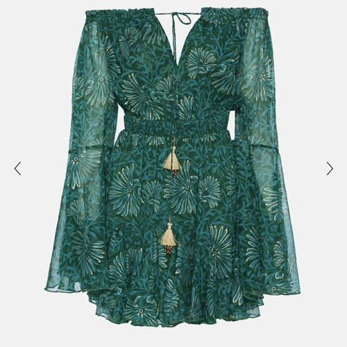 Lynne printed off-shoulder shorts jumpsuit with bell sleeves, green