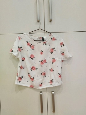 Флорален блузон H&M размер 38 като нов, бял с розов