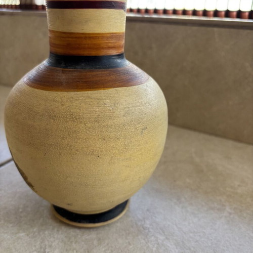 Vintage Handmade Clay Vase with Hand-Painted Landscape used