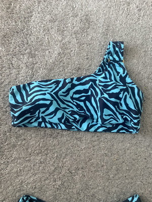 Women's bikini new with blue zebra print and asymmetrical one shoulder top