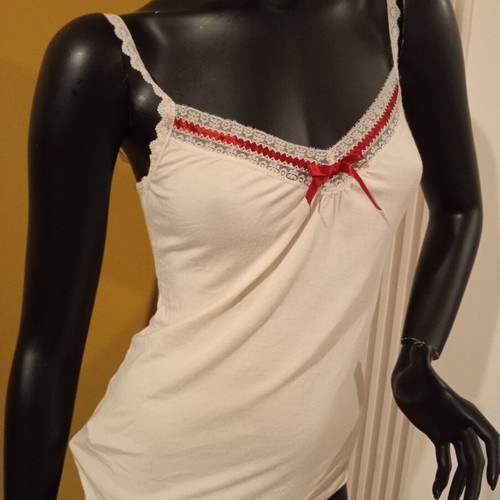 MNG Basic Lace-Trimmed Cream Top Size M New