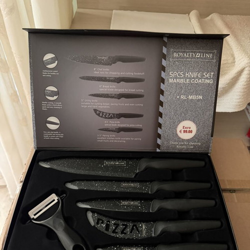 Royalty Line kitchen knives set of 5, steel with ceramic coating, new