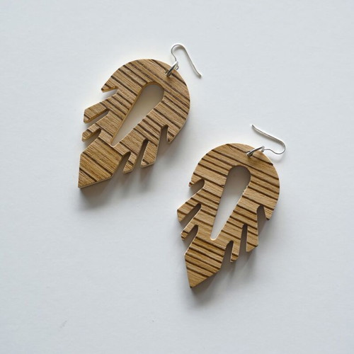 Geometric earrings handmade from Zebrano wood with 925 silver new