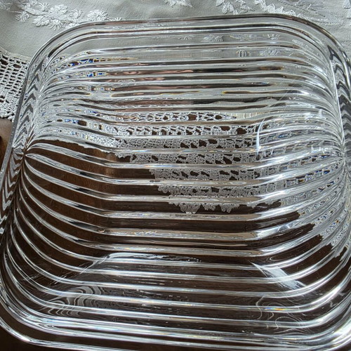 Kosta Boda crystal platter with striped design like new