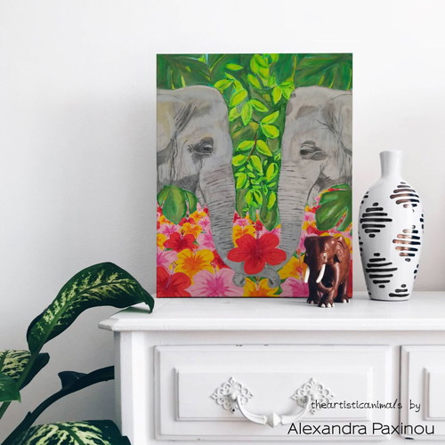 Elephants in the Jungle Painting new 40x50 cm