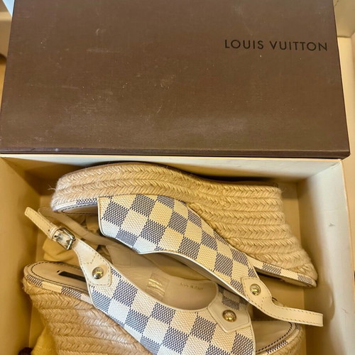 Louis Vuitton wedges used, damier grey-beige pattern, size 40.5