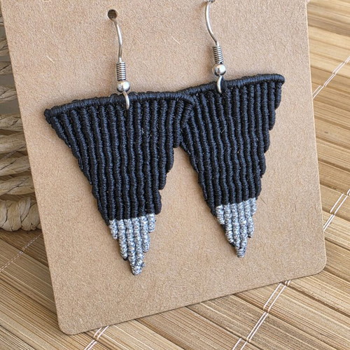 Macrame handmade earrings like new, black with silver details