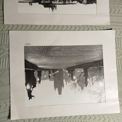 Two black and white photos of Prague new, signed and stamped