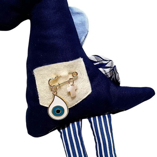 Baby amulet dinosaur blue with pin, eye charm and cross