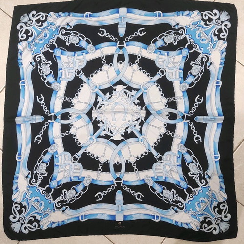 AIGNER silk scarf like new, white and blue