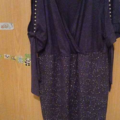 Shein Curve Dress 5XL blue silver drape with pearls on sleeves like new