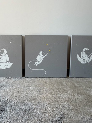 Triptych frames for kids room like new, space and astronaut theme
