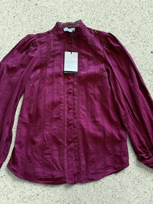Witchery Womens Deep Magenta Boho Lace Inset Cotton Blouse NWT EU 36