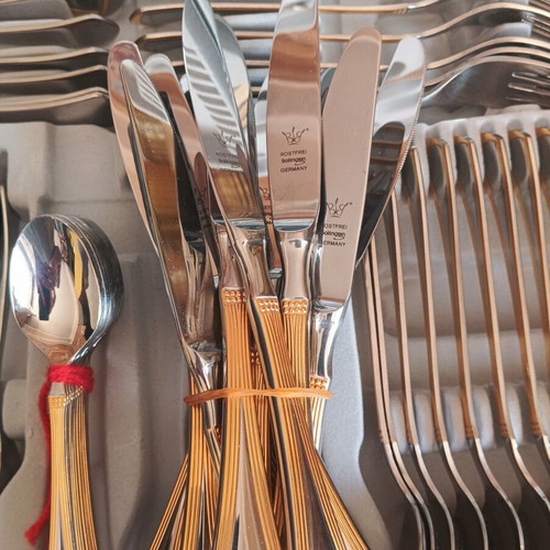 Cutlery set 67 pieces stainless steel Solingen Germany 18/10 with gold handles new