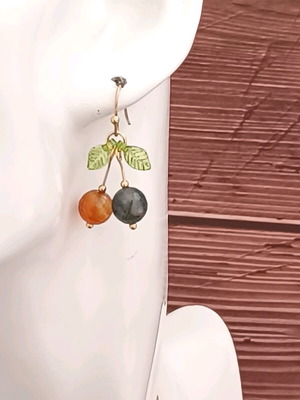 Handmade 18K Stainless Steel Cherry Earrings with Semi-Precious Stones