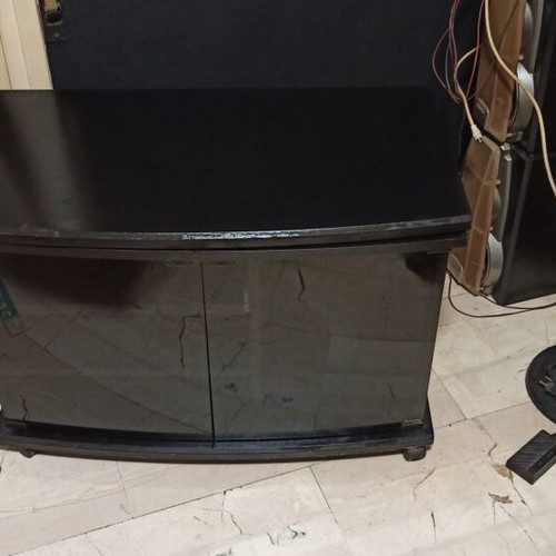 TV cabinet used in black with glass doors and wheels