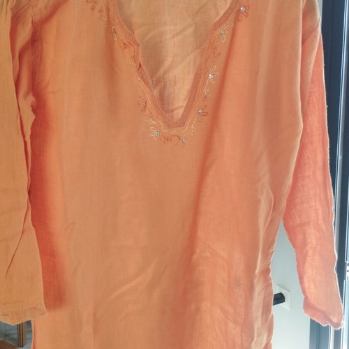 Cotton tunic kaftan L/XL coral with embroidery new