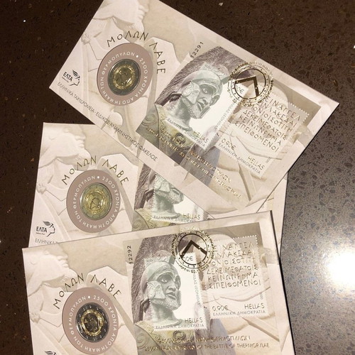 Commemorative folder with 2€ coin and stamps 2500 years Battle of Thermopylae 2020 new