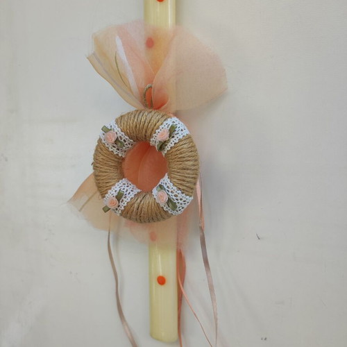 Polka Dot Candle With Decorative Burlap Wreath New