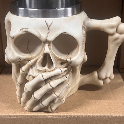 3D Beer Mug 450ml Stainless Steel and Resin Medieval Skeleton Skull