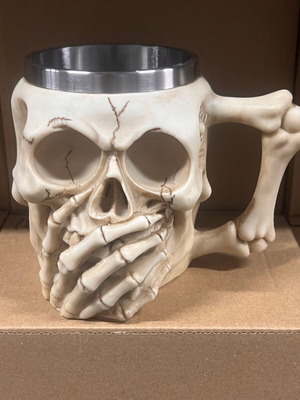 3D Beer Mug 450ml Stainless Steel and Resin Medieval Skeleton Skull