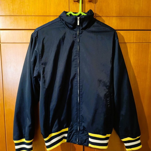 Adidas jacket navy medium used with striped rib cuffs