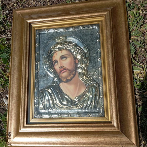 Christ image like new with large wooden frame