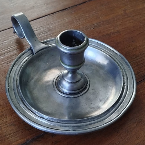 Vintage Pewter Candlestick with Handle like Italian Bugia, like new
