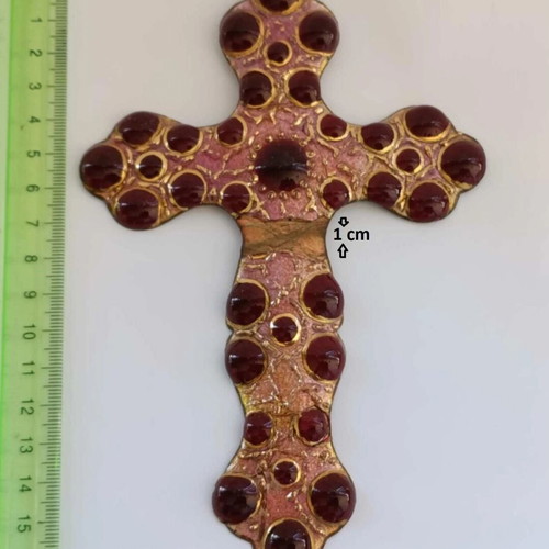Antique Large Enamels Cross of France Limoges used, signed G. Candelier
