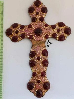 Antique Large Enamels Cross of France Limoges used, signed G. Candelier